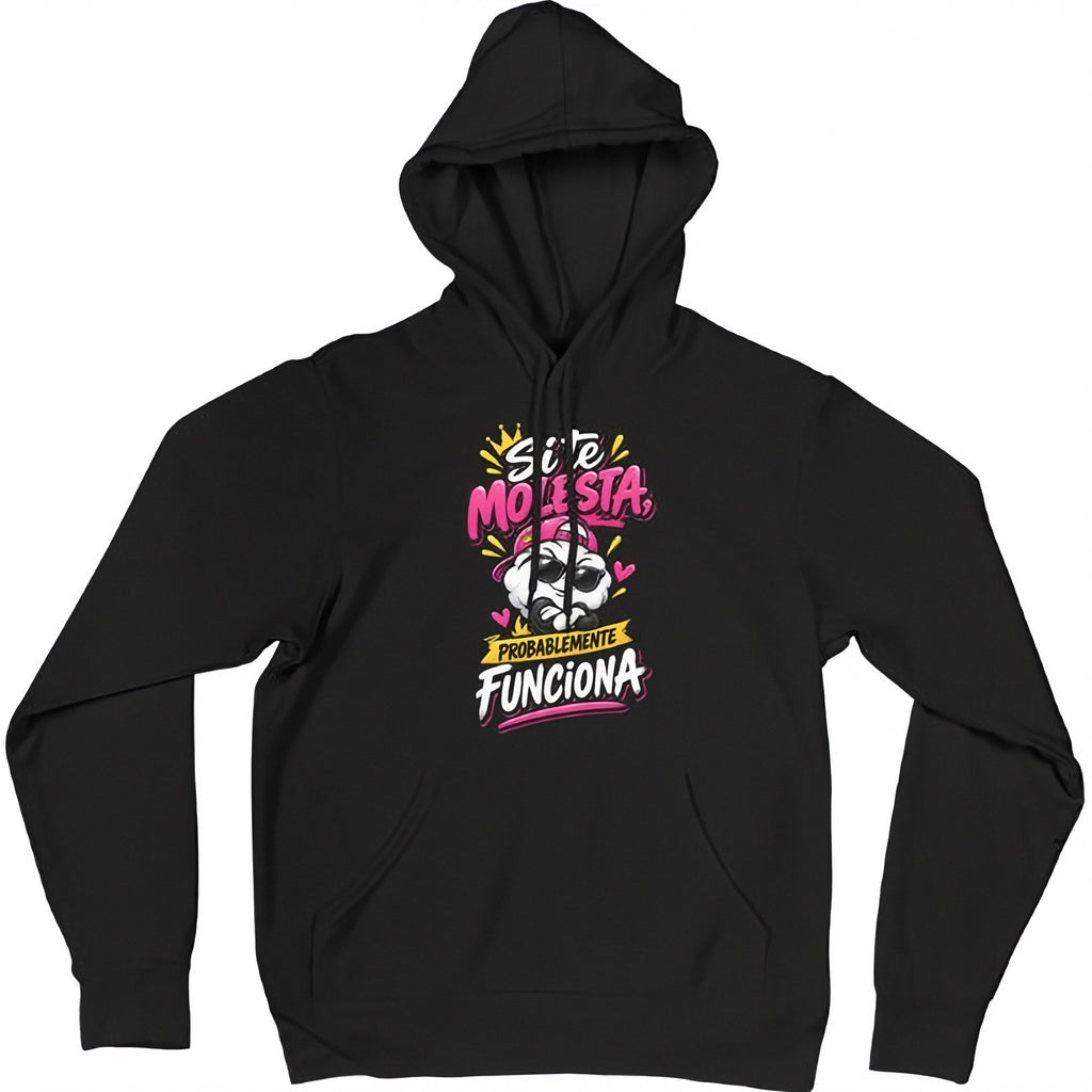 Sudadera con capucha negra diseño Si te molesta probablemente funciona - Algodón Rebelde