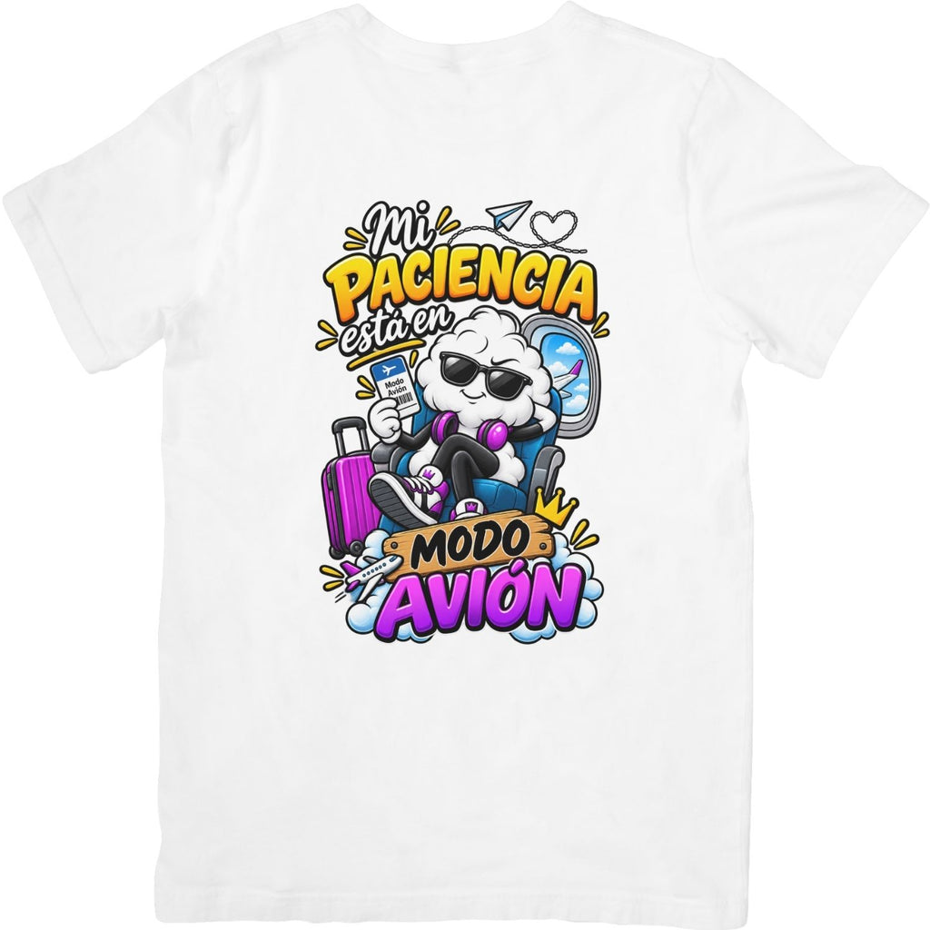 Camiseta blanca Mi Paciencia Está en Modo Avión - Algodón Rebelde
