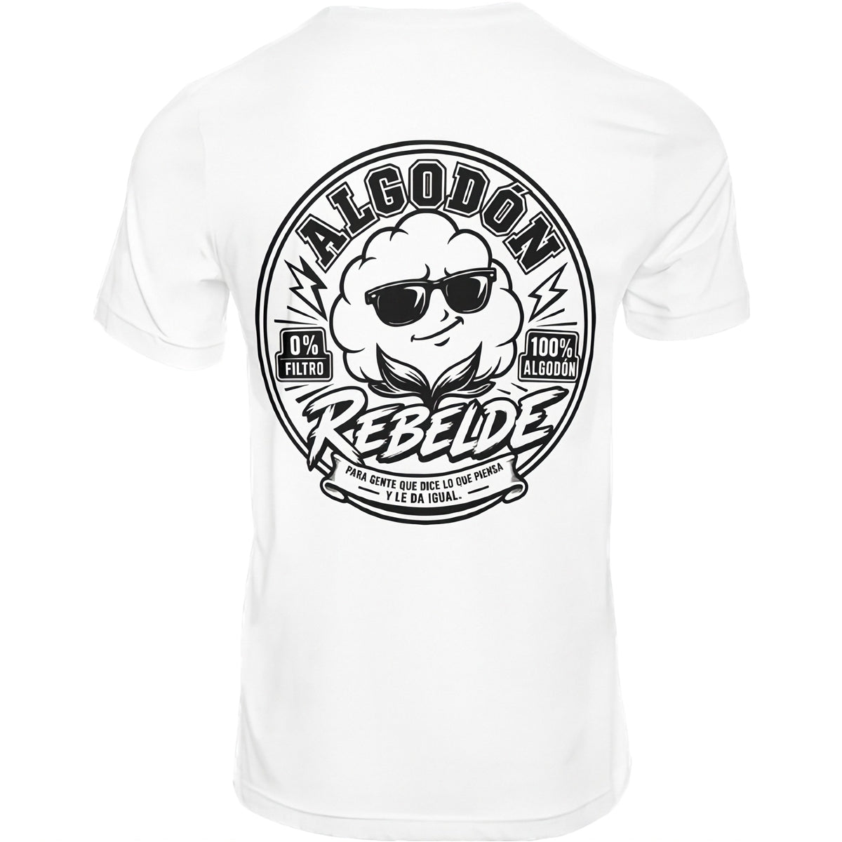 Camiseta blanca logo Algodón Rebelde espalda - Para gente que dice lo que piensa