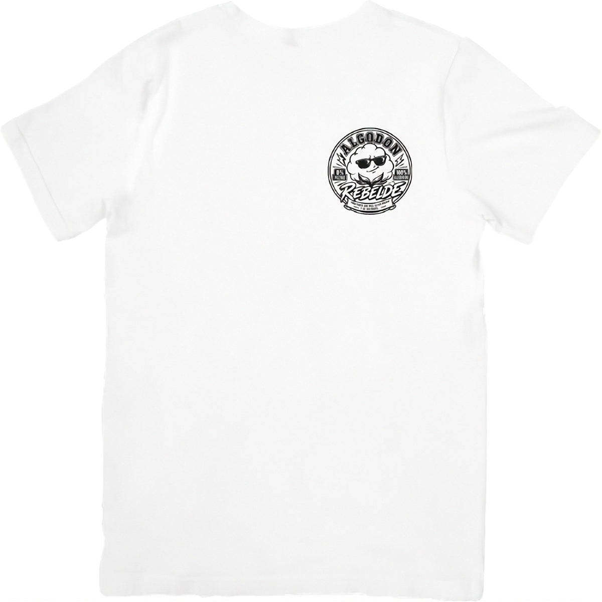 Camiseta blanca logo Algodón Rebelde frontal - 0% Filtro 100% Algodón