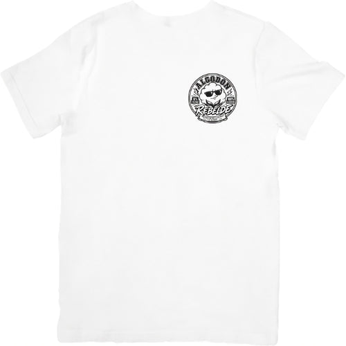 Camiseta blanca logo Algodón Rebelde frontal - 0% Filtro 100% Algodón