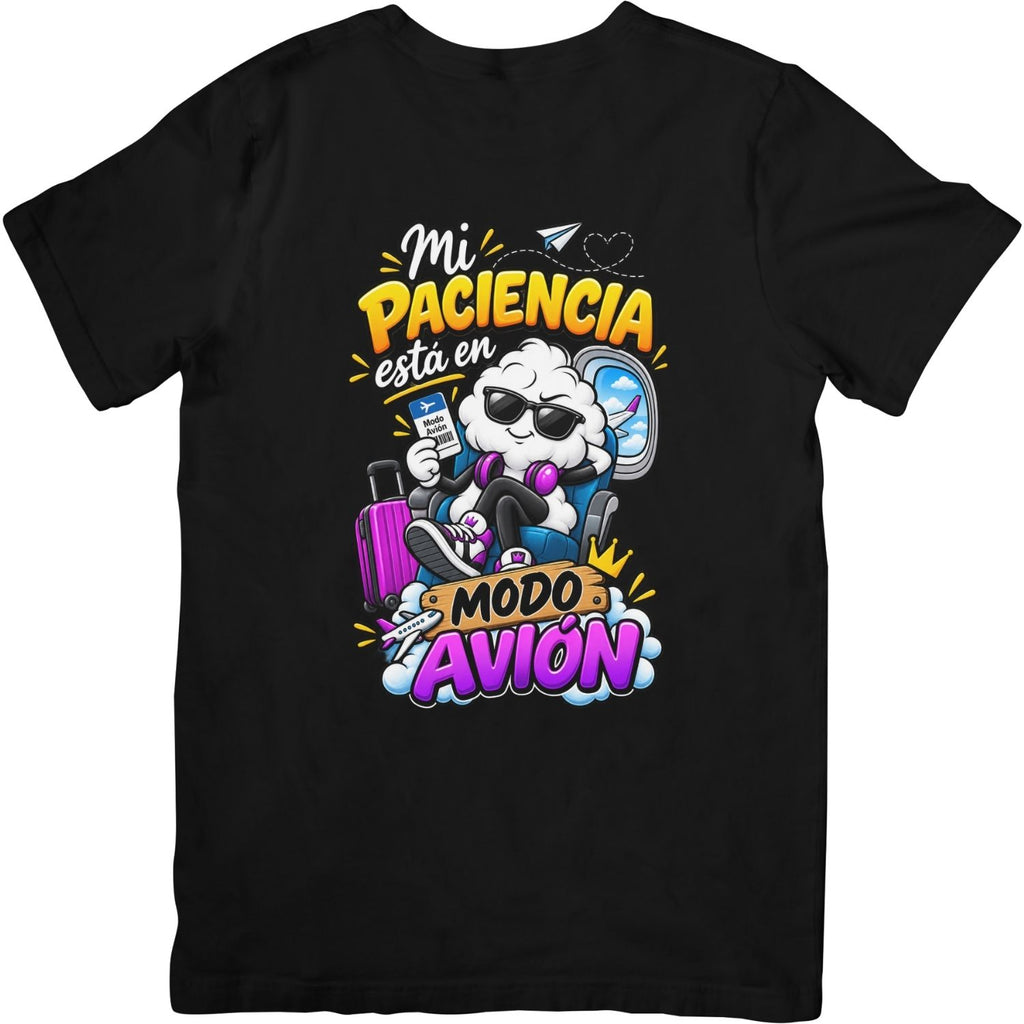 Camiseta negra Mi Paciencia Está en Modo Avión - Algodón Rebelde