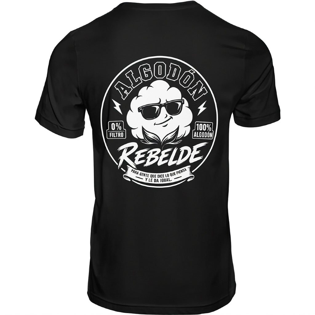 Camiseta negra logo Algodón Rebelde espalda - Para gente que dice lo que piensa