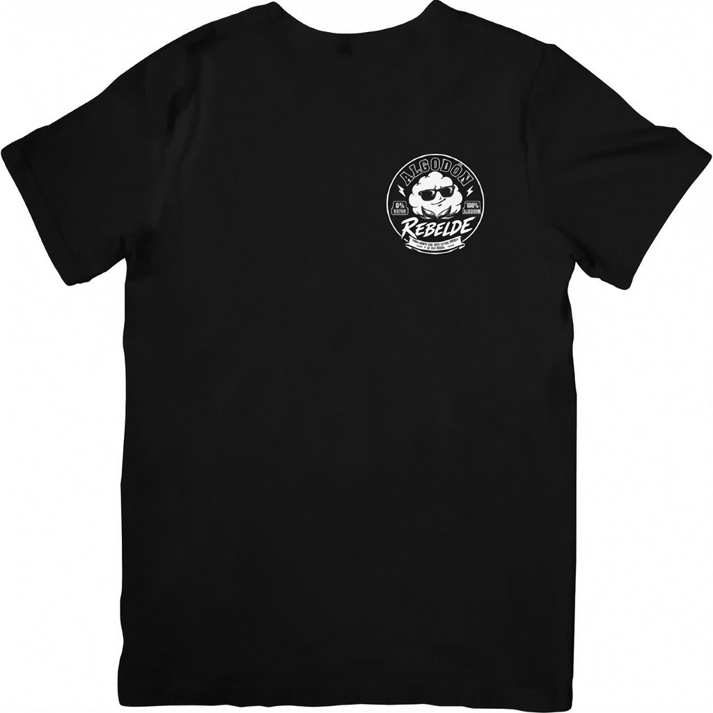 Camiseta negra logo Algodón Rebelde frontal - 0% Filtro 100% Algodón