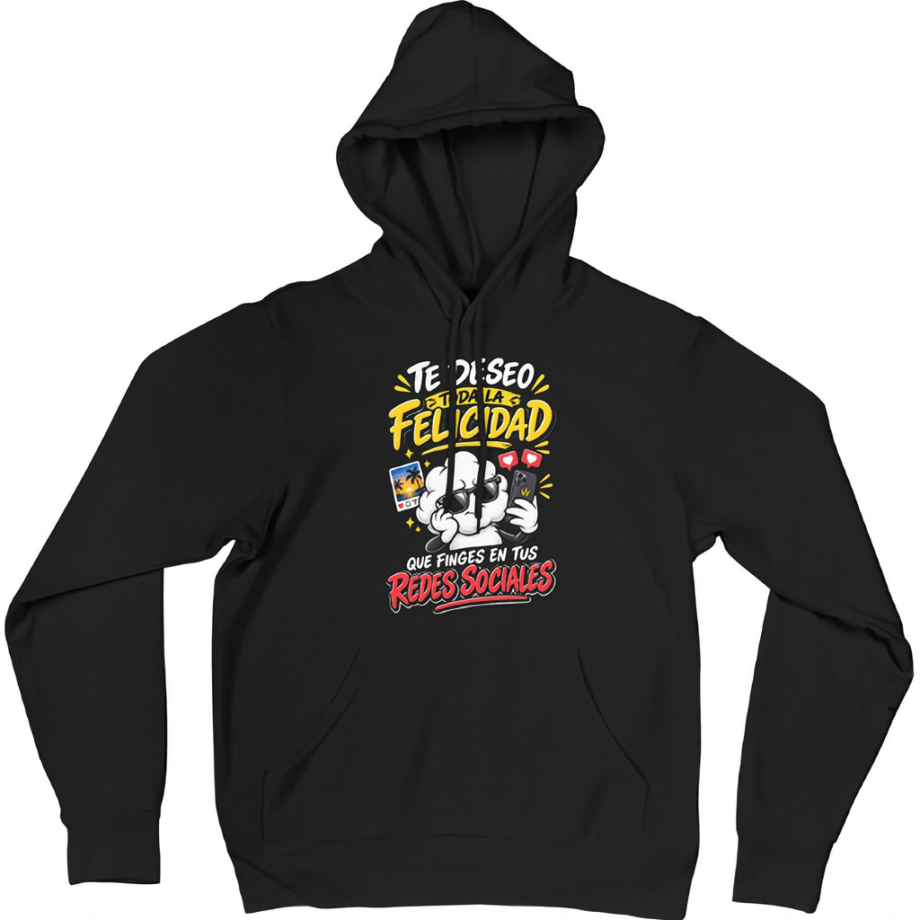 Sudadera negra Felicidad en Redes - Humor sarcástico | Algodón Rebelde
